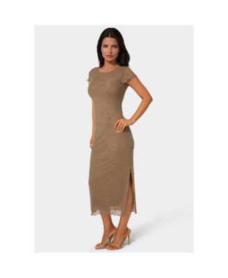 Women's Flocking Mesh T-Shirt Maxi Dress