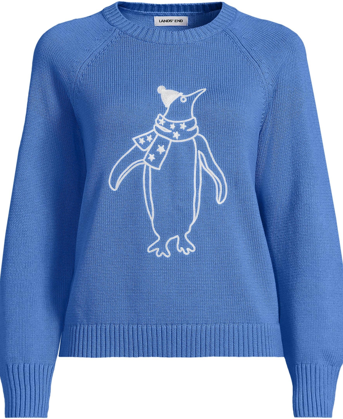 Lands' End Women's Drifter Embroidered Raglan Crew Neck Sweater