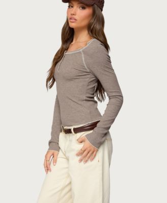 Women's Ensley Contrast Stitch Henley Top