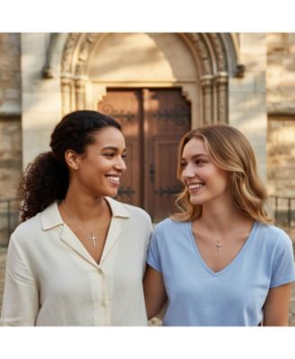 Set of 2 Minimalist Medium & Large Cross Pendant Necklace Sterling Silver