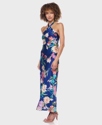 Women's Printed Halter Tie-Back Long Dress