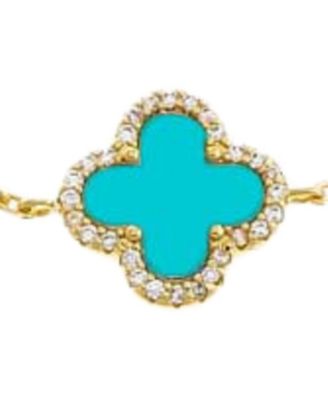 Pave Outlined Gold Plated Four Leaf Clover Bracelet