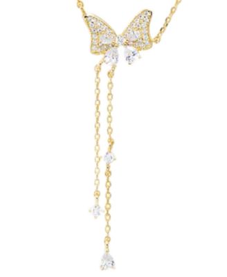 Colored Pave Butterfly Cubic Zirconia Station Lariat Necklace