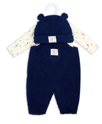 Baby Boys' Bears Print Overall, Bodysuit and Cap, 3-Piece Set