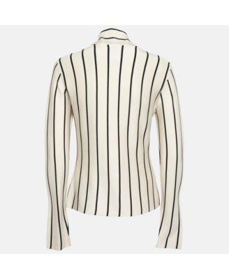 Women's Cream Striped Silk Knit Cardigan