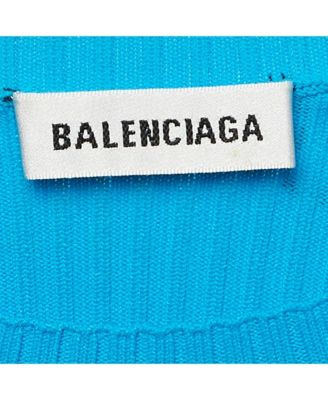 Women's Blue Logo Print Rib Knit Full Sleeve Top S