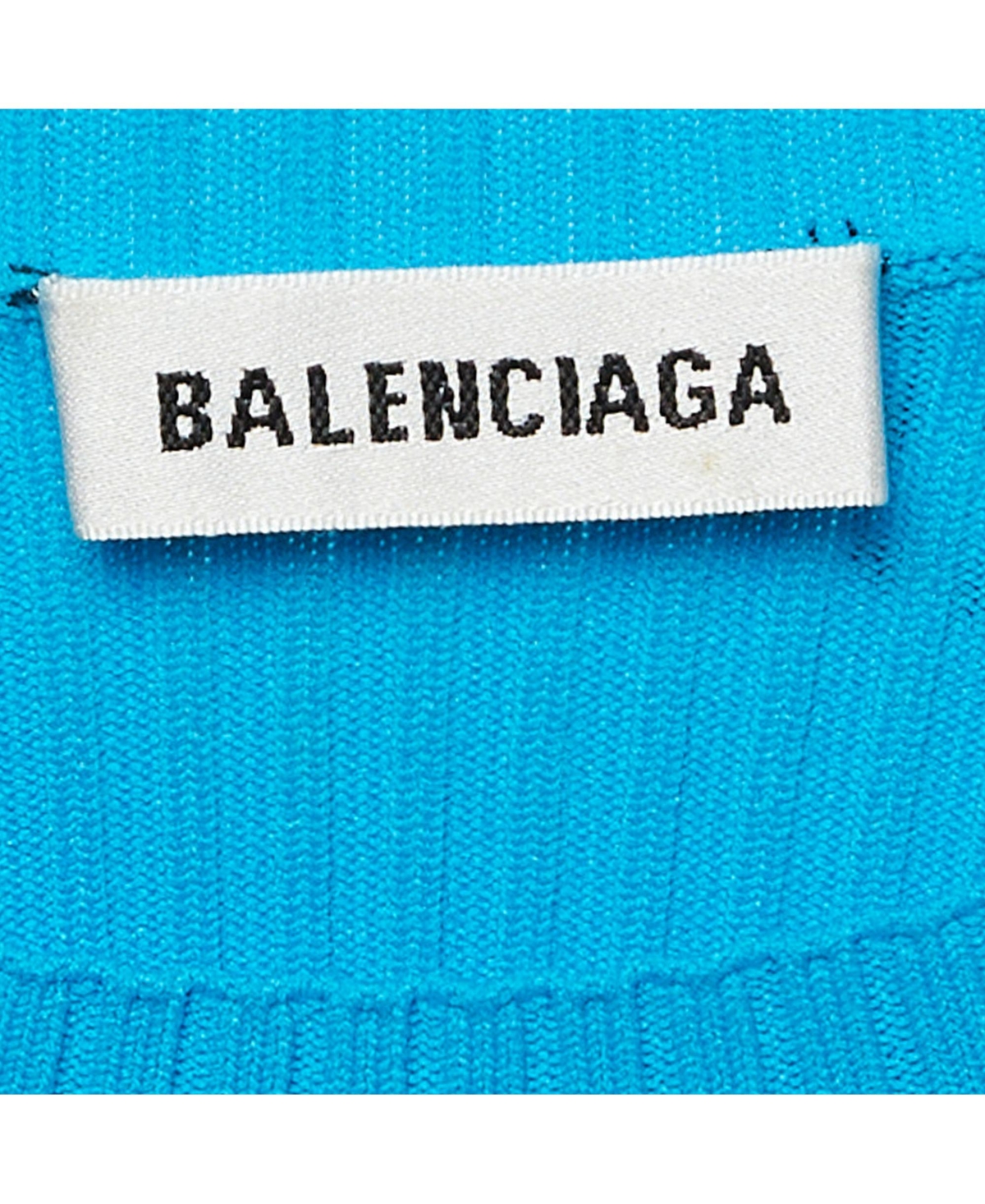 Pre-Owned Balenciaga Women's Blue Logo Print Rib Knit Full Sleeve Top S