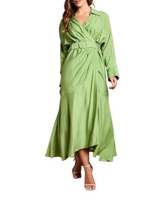 Women's Twill Long Sleeve Wrap Dress With Belt