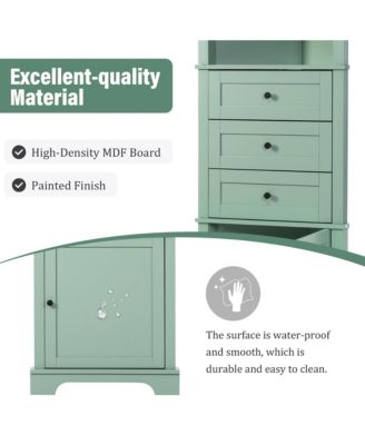 68.9"H Triangle Tall Cabinet with 3 Drawers and Adjustable Shelves for Bathroom/Living Room