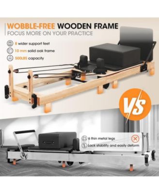 Wooden Foldable Pilates Reformer Machine with Springs, Pilates Machines for Home Use and Studio, Pilates Equipment with Sitting Box