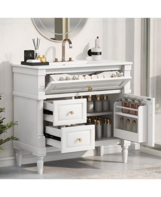 Bathroom Vanity with Ceramic Sink Flip Drawer Adjustable Shelf