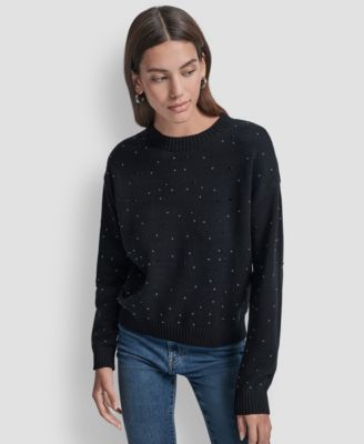 DKNY Jeans - Women's Rhinestone Embellished Crewneck Sweater