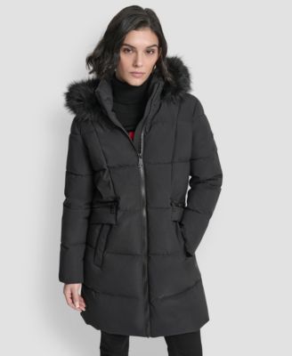 DKNY - Women's Hooded Zipper Puffer Coat