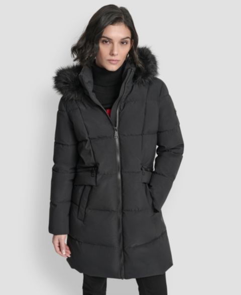 Женские куртки DKNY Hooded Zipper Puffer Coat
