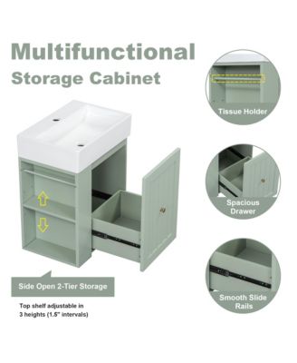 Bathroom Vanity with Ceramic Sink Storage Cabinet Drawer and Golden Handle