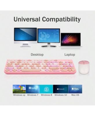 Wireless Keyboard and Mouse Combo, Typewriter Keyboard with Round Keycaps, 2.4GHz Wireless Keyboard Mouse