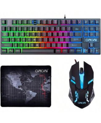 87 Keys TKL Gaming Keyboard And Mouse Combo - Wired Backlit Keyboard with 800 - 3200 DPI RGB Mouse, Gaming PC Laptop - Black