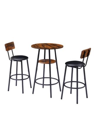 Round Stool Set with Shelf and Upholstered Backrest, 23.62'' W x 23.62'' D x 35.43'' H