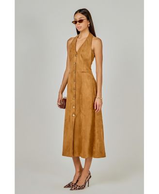Women's Suede Fitted Midi Dress