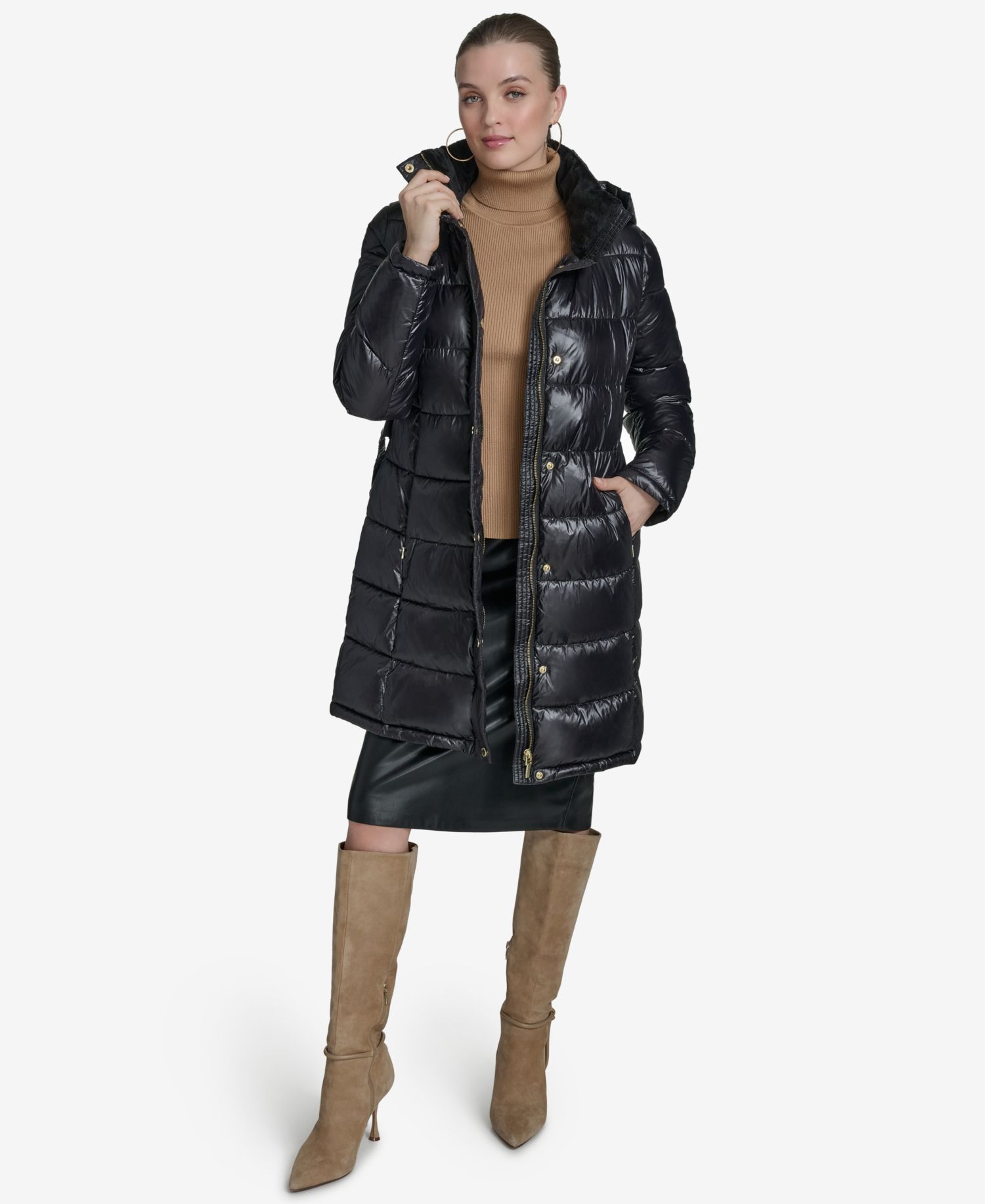 Women's Stand Collar Belted Puffer Coat