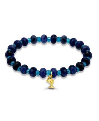 Sodalite Rondelle Beads and Dolphin Drop Beaded Gold Plated Stretch Bracelet