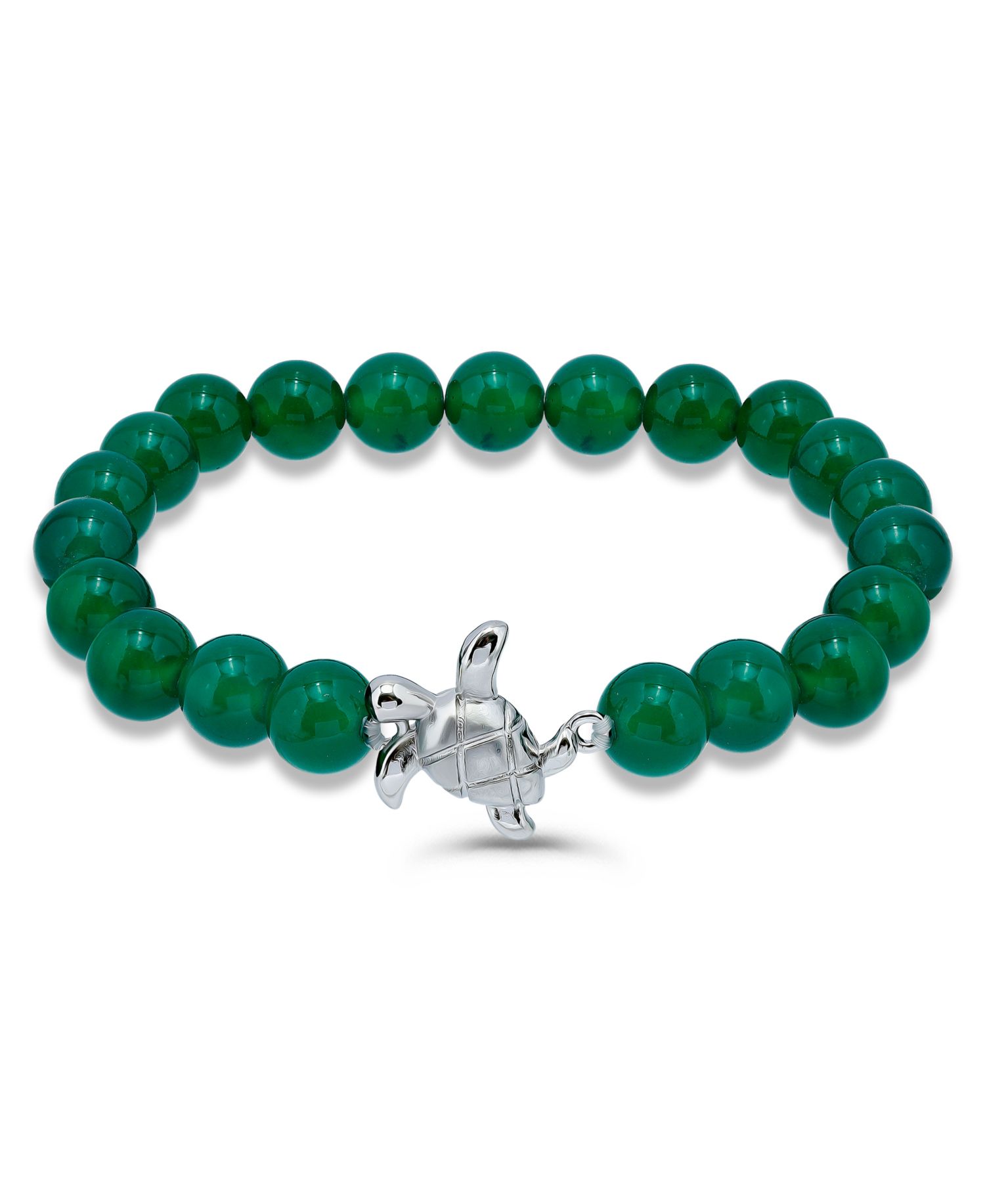 Howlite Chrysocolla Sodalite Beads and Sea Turtle Charm Station Silver Plated Stretch Bracelet