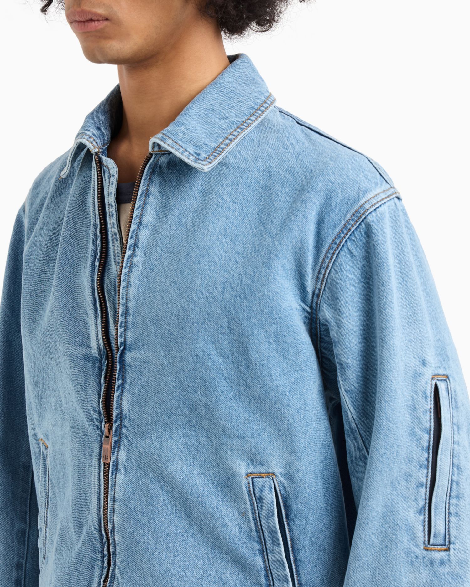 Men's Full-Zip Denim Bomber Jacket