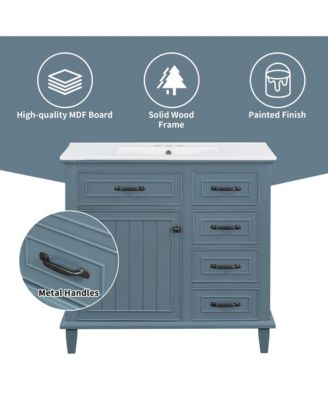 Freestanding Bathroom Vanity with Ceramic Sink Flip Drawers and Adjustable Shelf