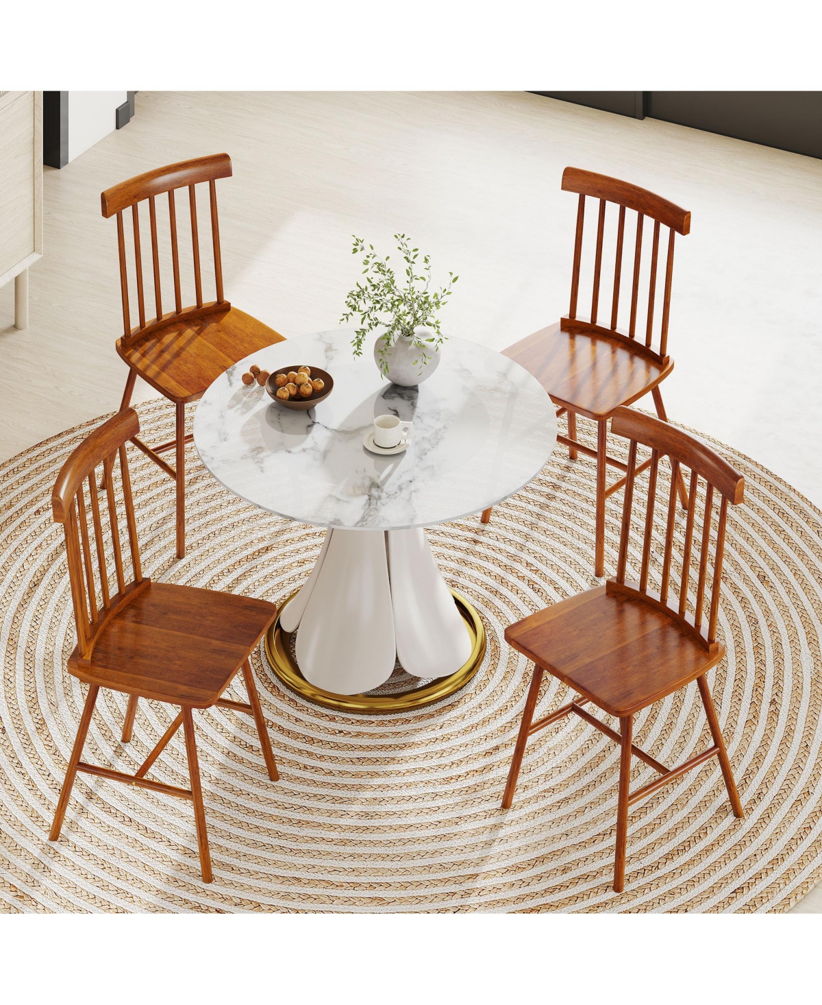 Homcom Dining Chairs Set of 4, Farmhouse Rubber Wood Kitchen Chairs