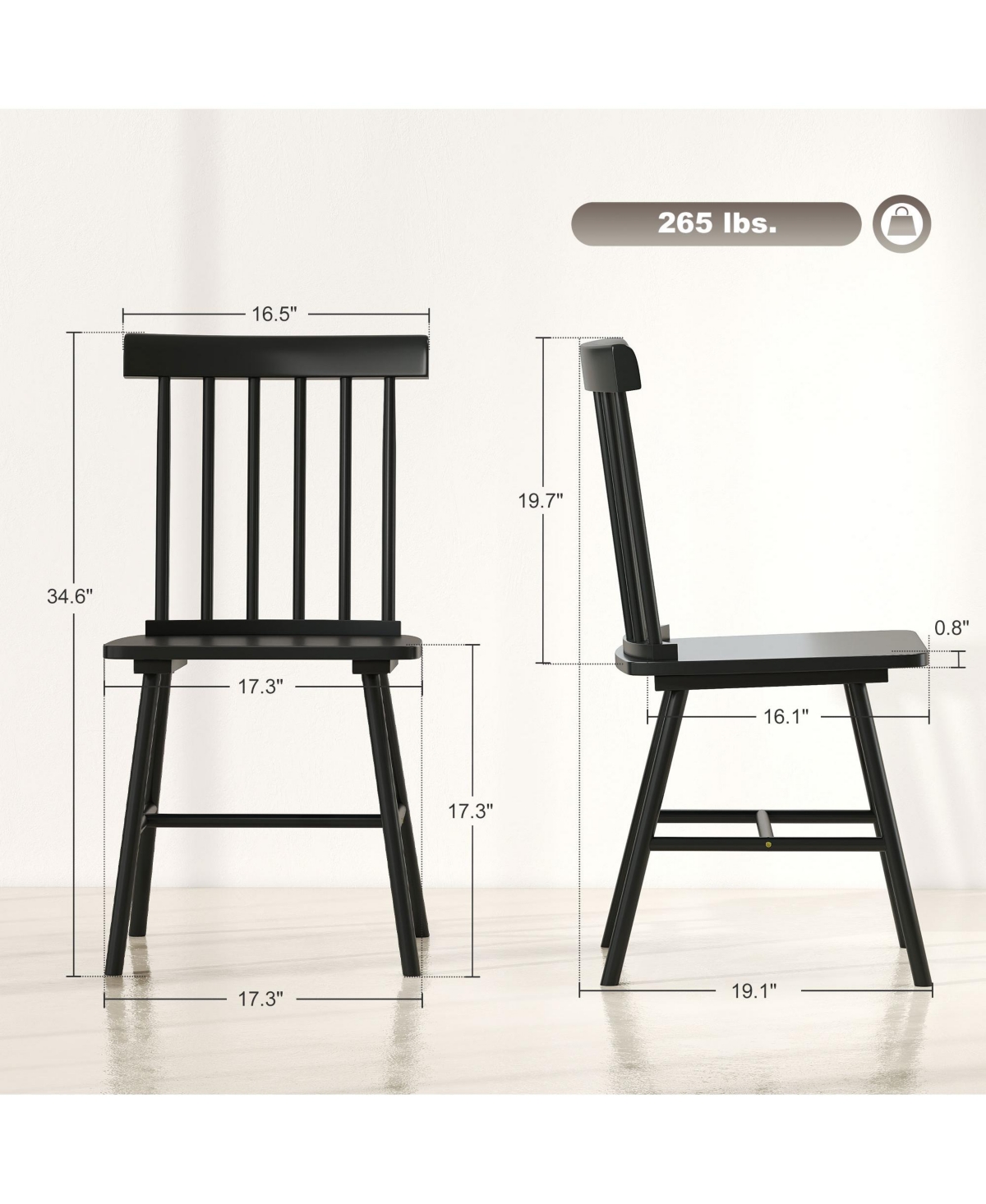 Homcom Dining Chairs Set of 2, Farmhouse Rubber Wood Kitchen Chairs