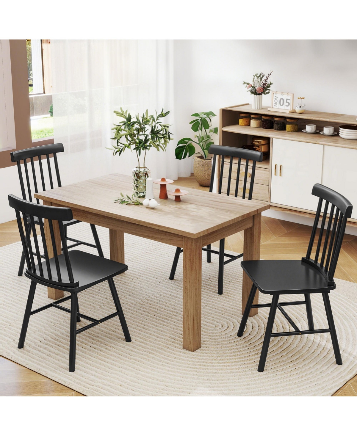 Homcom Dining Chairs Set of 4, Farmhouse Rubber Wood Kitchen Chairs