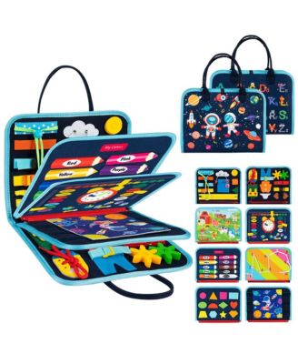 Busy Board 8 in 1 Busy Book Montessori Toys for Toddler Sensory Toys Developing Sensory Board Travel Toys Blue