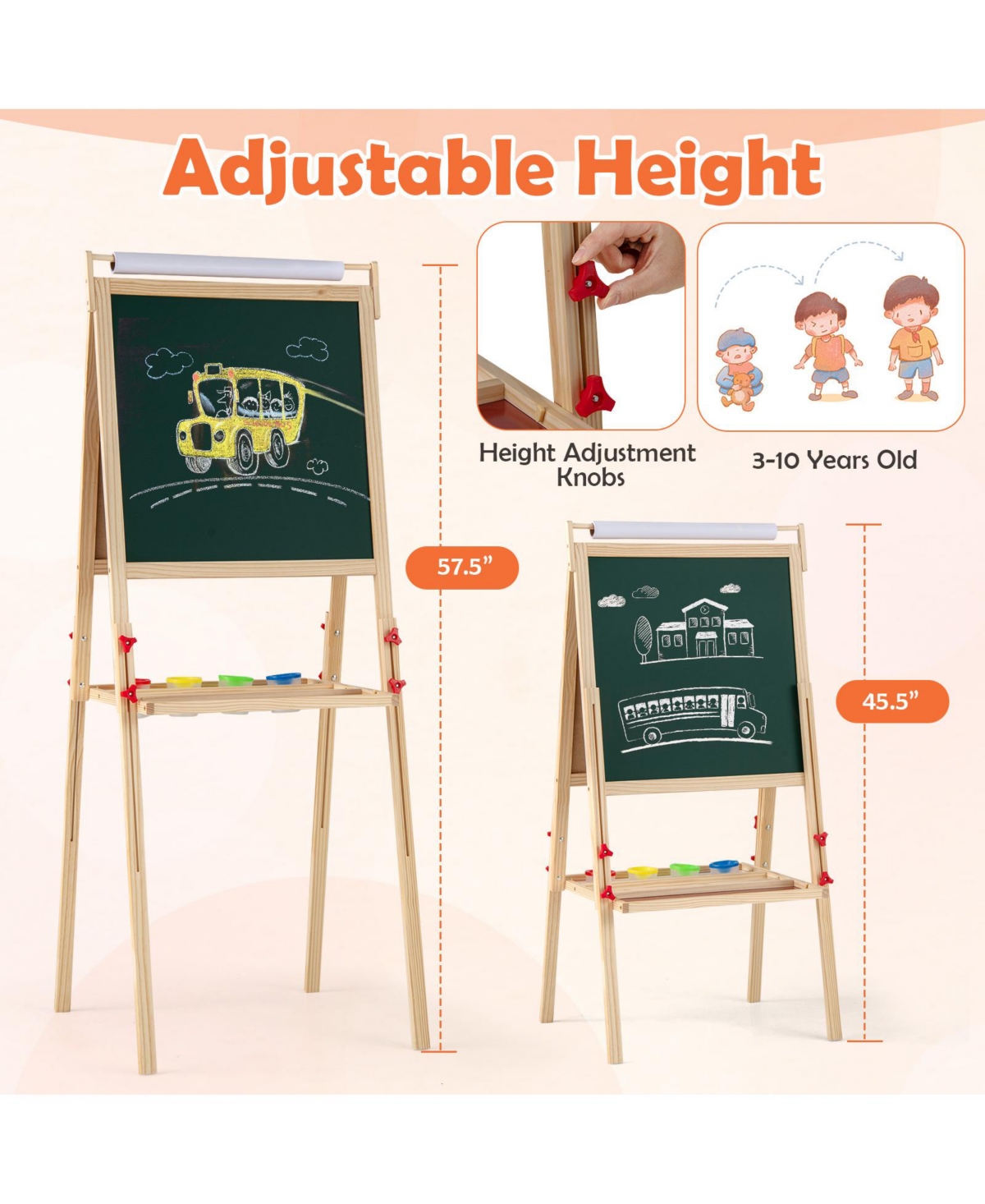 Sugift - Adjustable Double-sided Easel with 4 Paint Cups