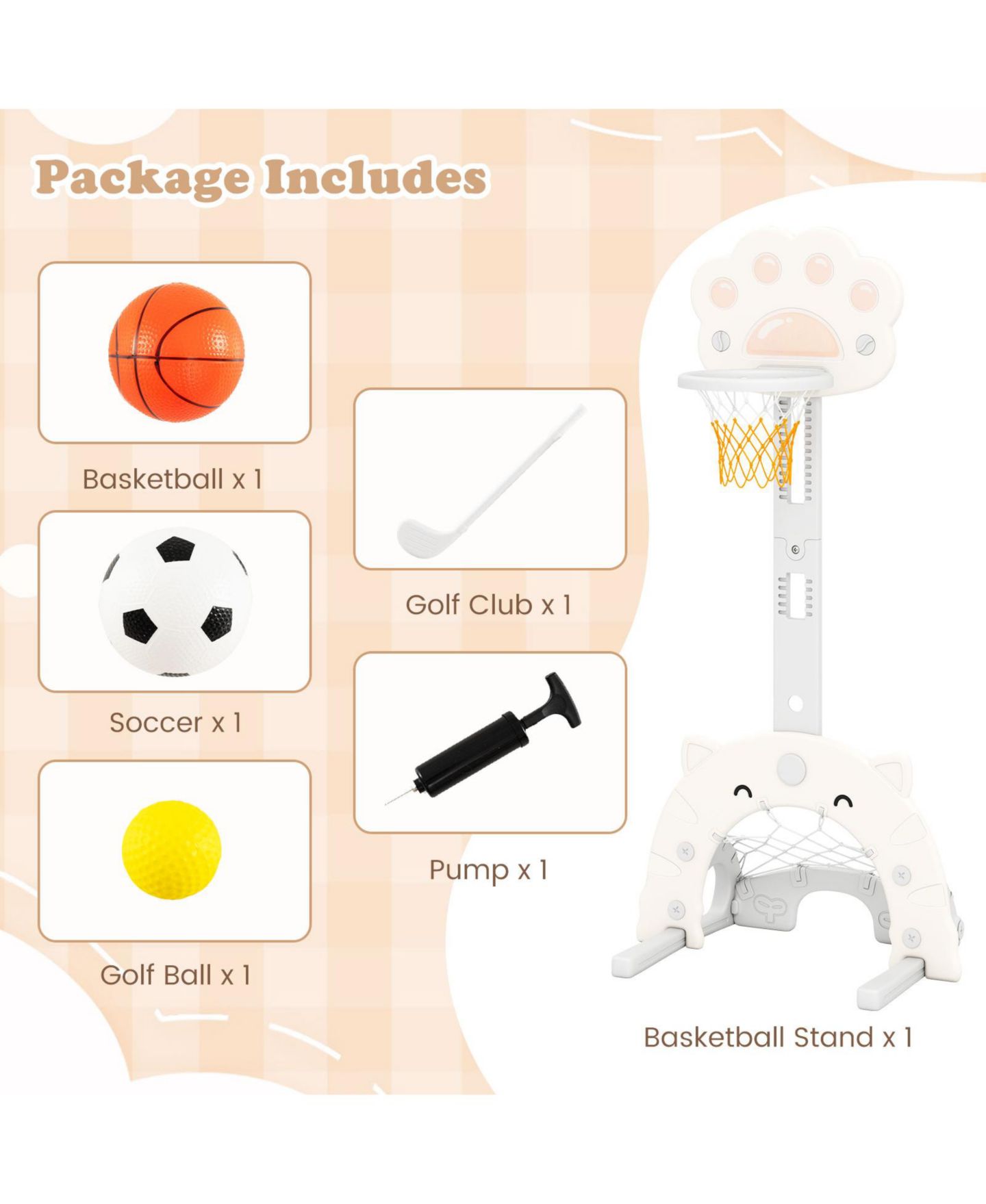Детская игрушка SUGIFT 3-in-1 Toddler Sports Center, Adjustable 25-49" Basketball Hoop with Water-Filled Base, Ages 3+, цвет: Серый — фото 10