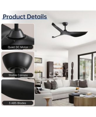 52-inch Light weight Modern Black 3-Blade Ceiling Fans with Remote Control Function