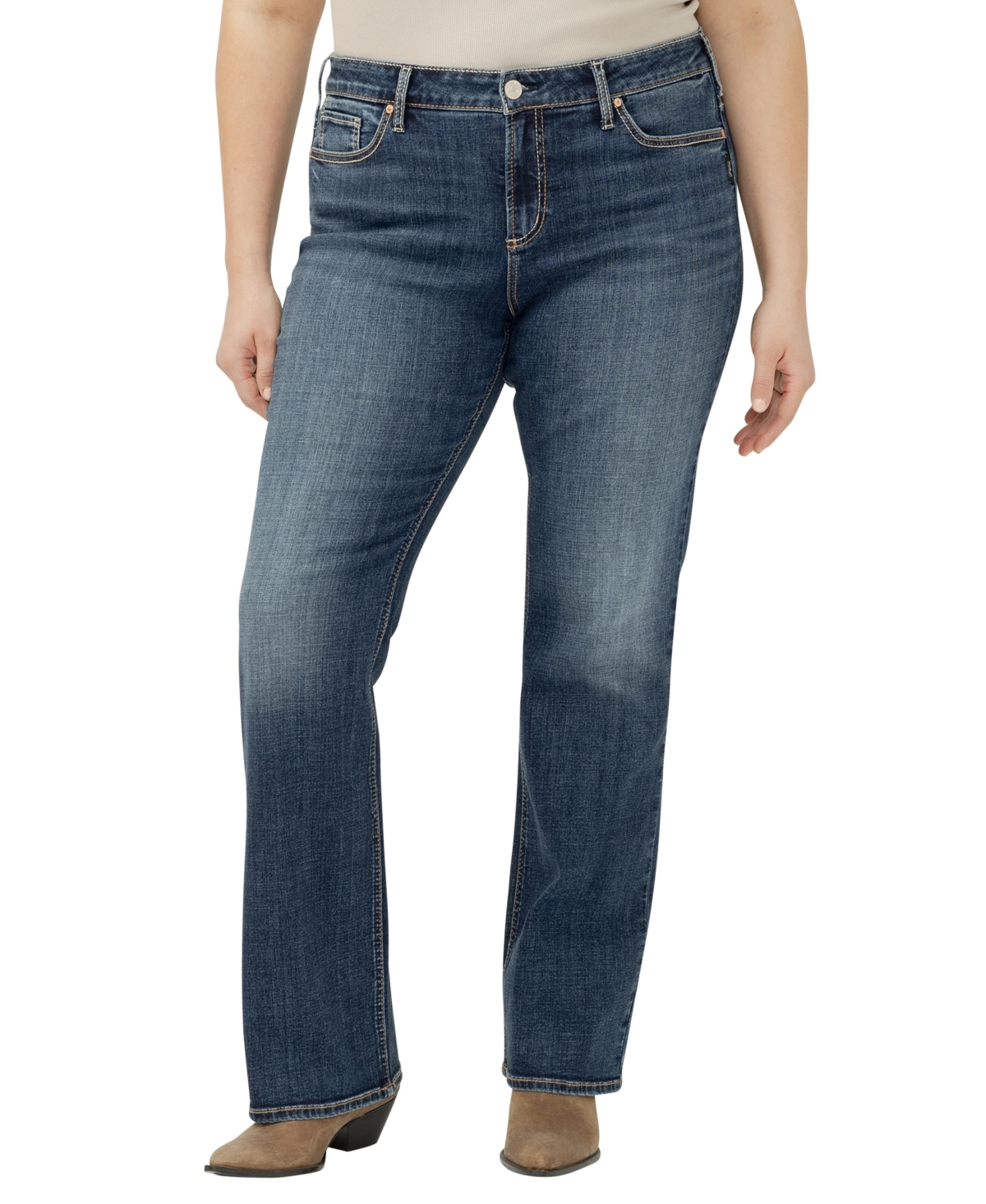 Silver Jeans Co. Plus Size Elyse Mid Rise Comfort Fit Bootcut Jeans