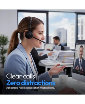 Bluetooth Headset with Noise-Canceling Mic, Mute Button, Long Battery Life, Dual Charging for Office, Home, Car