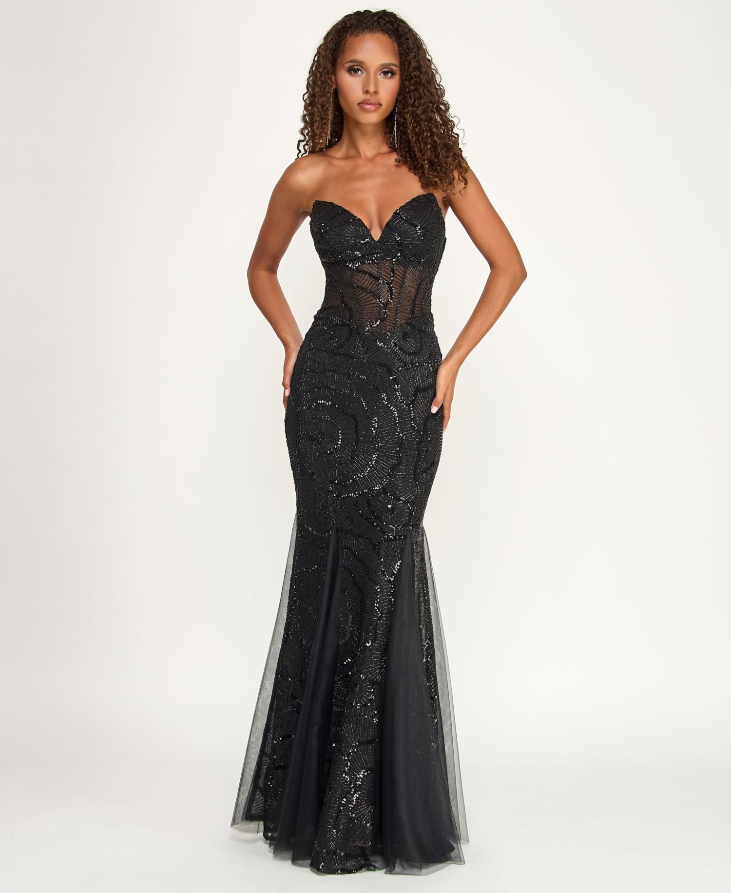 Juniors Sweetheart Sequin Mesh Mermaid Gown with Illusion Bodice