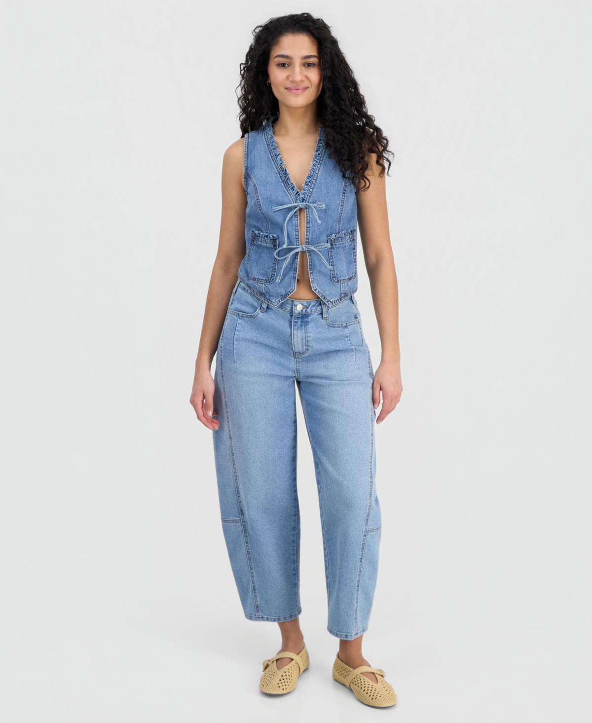 And Now This Women's Ruffled Tie-Front Denim Vest, Macy's Exclusive