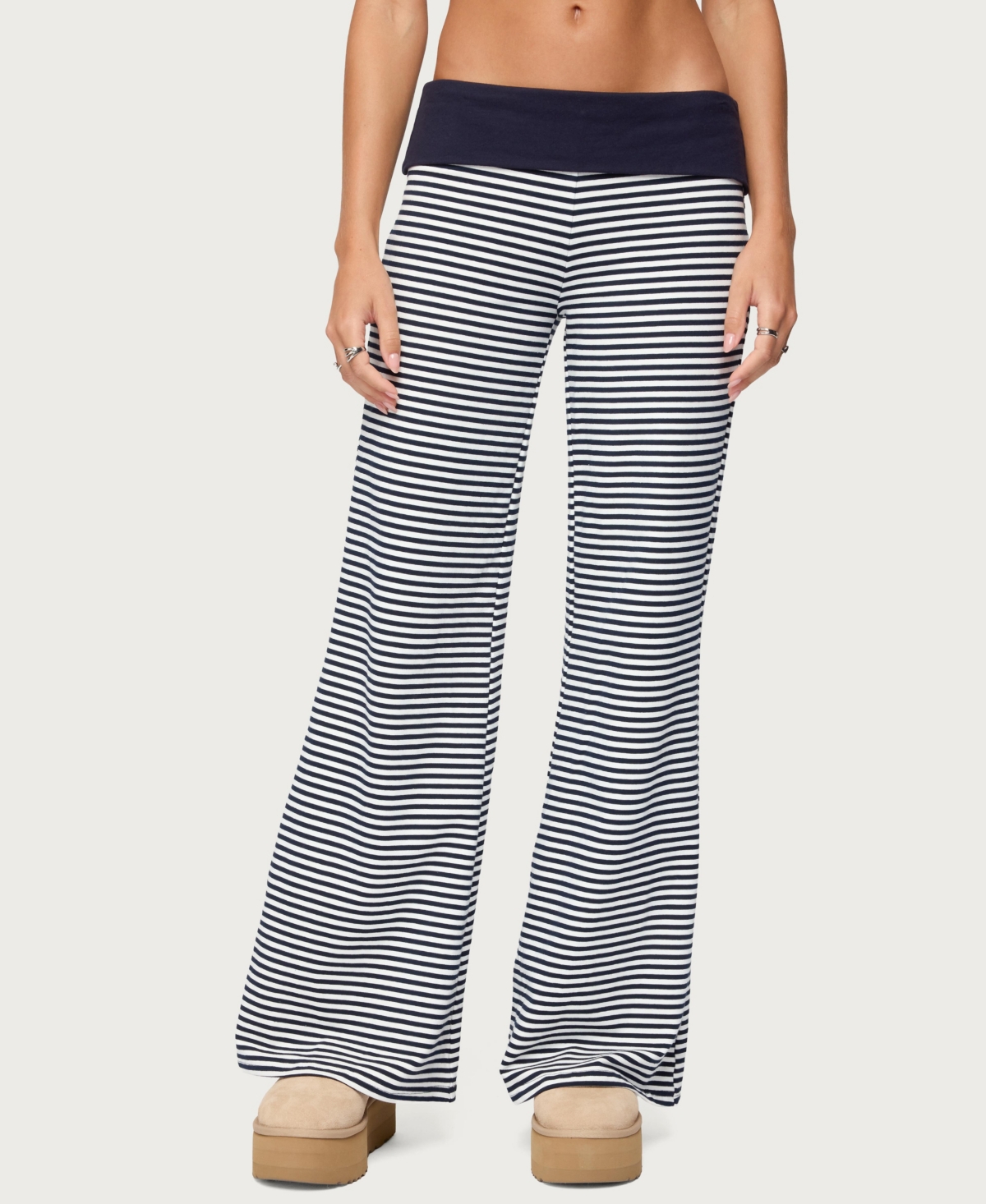 Edikted Womens Meggy Striped Fold Over Pants