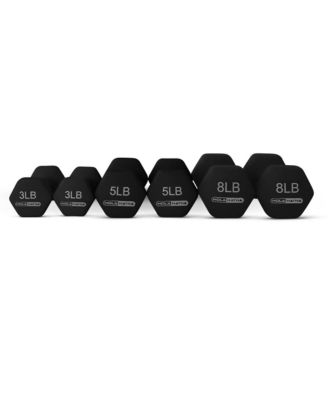 3, 5 & 8 Pound Hex Dumbbell Hand Weight Set with Storage Rack, Black