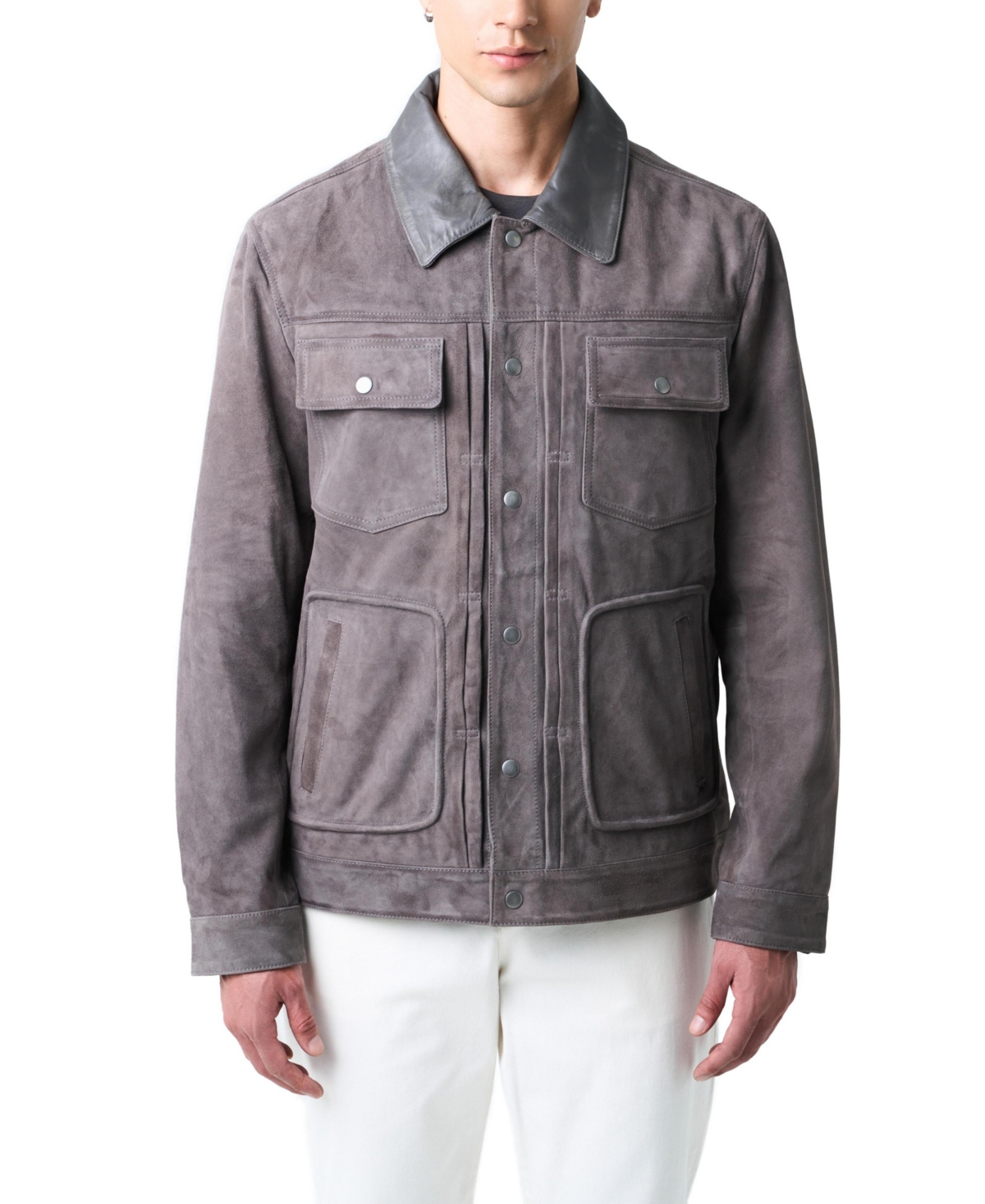 Velez Men's Leather Detail Suede Jacket