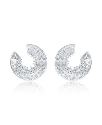 Suzy Levian Sterling Silver Cubic Zirconia Open Circle Crescent Earrings