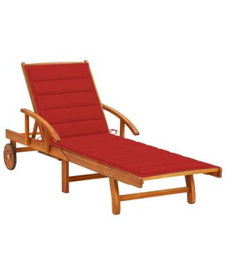 Sunlounger Red Solid Acacia wood, 100% polyester fabric Large