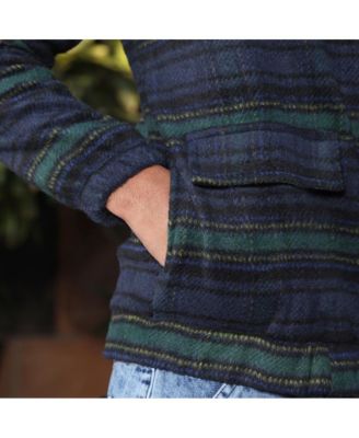 Men's Navy Blue & Emerald Green Striped-Jacquard Sherpa-Lined Jacket