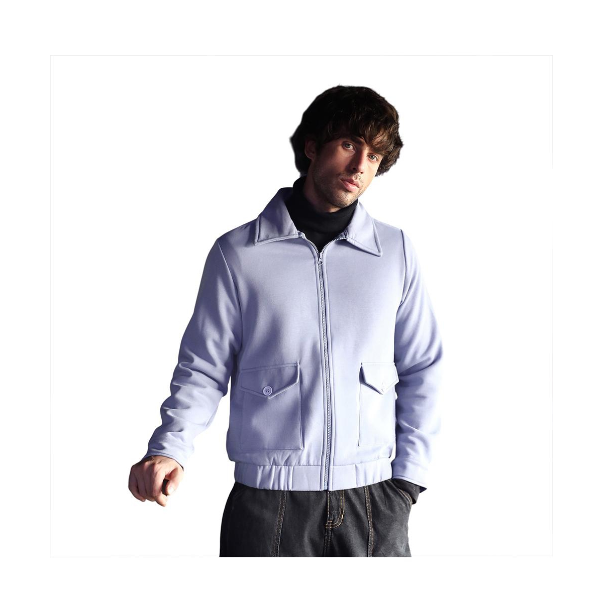 Campus Sutra Men's Misty Blue Zip-Front Knit Jacket