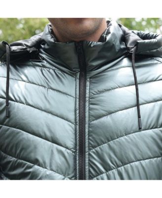 Men's Seaweed Green Coated Panel-Quilt Puffer Jacket