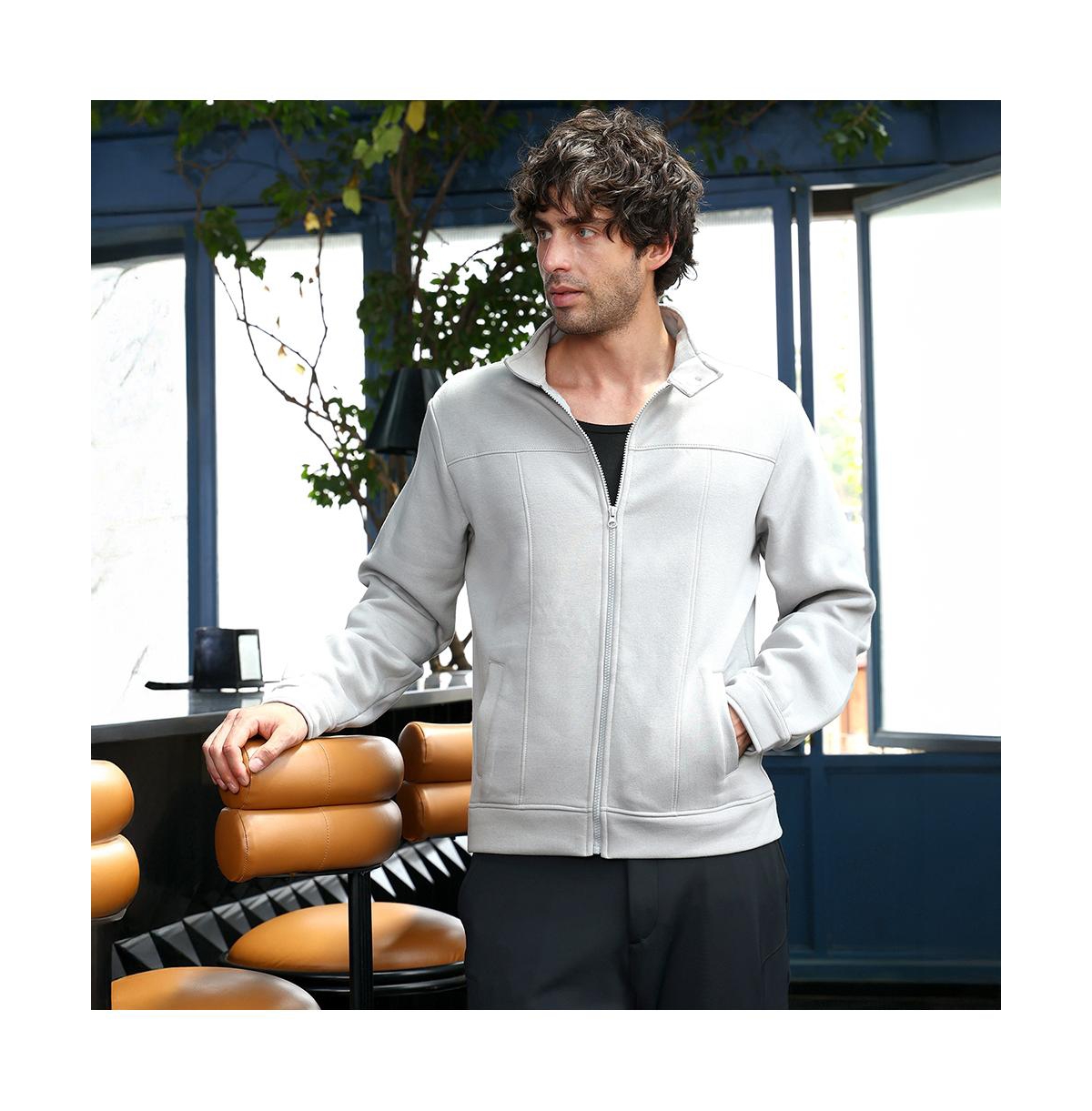 Campus Sutra Men's Cloud Grey Panel-Stitch Knit Jacket