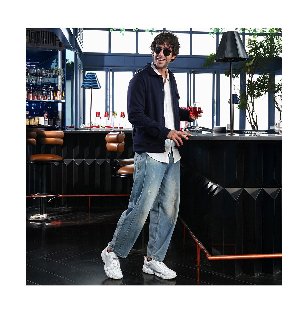 Campus Sutra Men's Navy Blue Utility-Knit Jacket