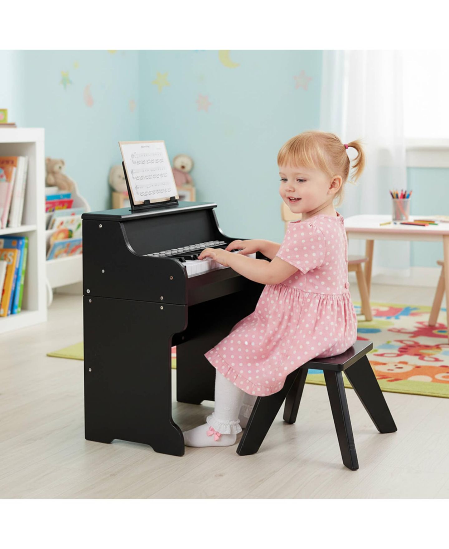Детские игрушки Costway 25-Key Digital Piano with Lighted Keys Teaching Mode, 3-Piece Set, Ages 3+, цвет: Чёрный — фото 2